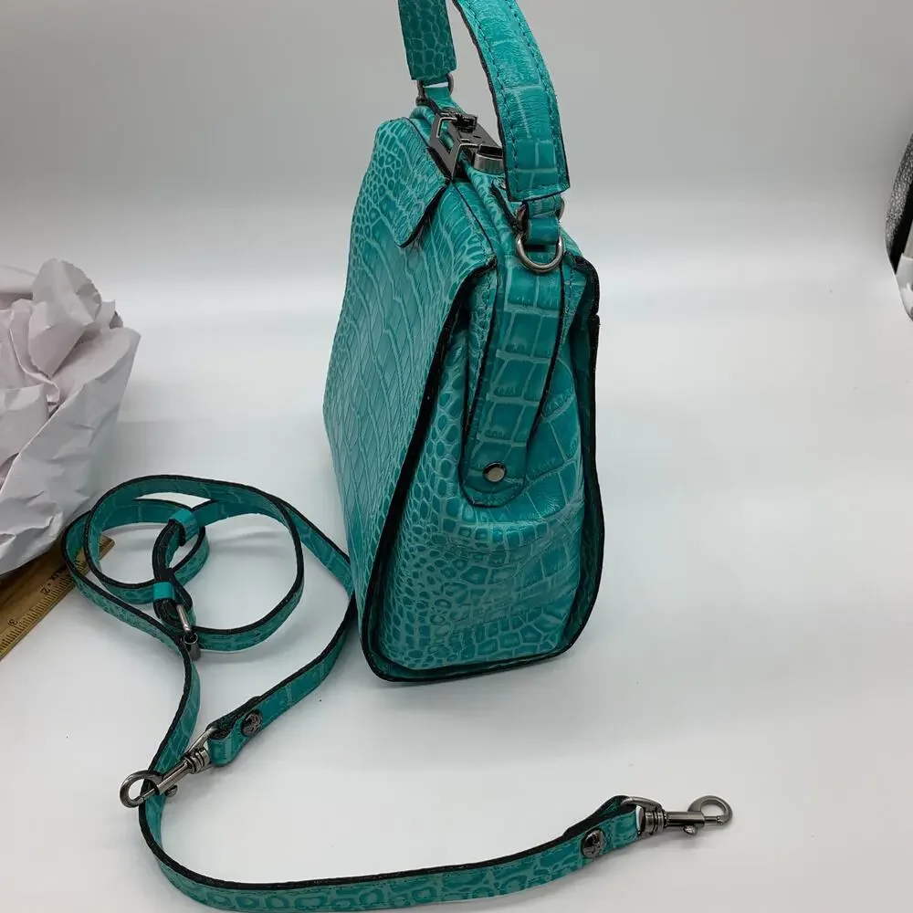 Patricia Nash Leather Purse Croc Embossed Blue Aqua Handbags